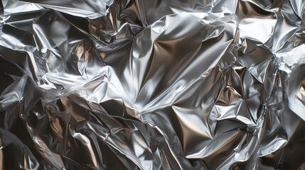 Close-up of a Shiny, Crumpled Silver Foil