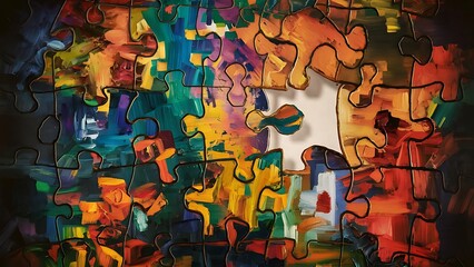 Abstract puzzle background with one piece missing