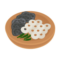 Vector Illustration Logo Clipart Traditional Food Kulon Progo Tempe Besengek Sengek Tempe on a Wooden Plate