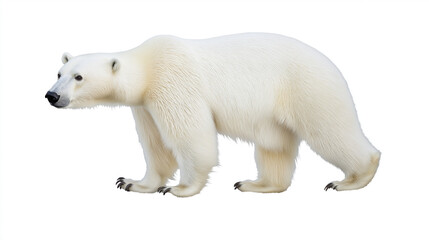 Polar polar bear on snowy landscape background.Wild Arctic animal isolated on white background.