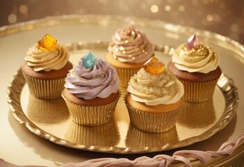 A tray of cupcakes with blue frosting and yellow frosting.