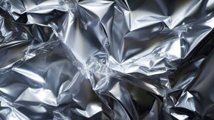 Abstract Crinkled Silver Foil and Clear Plastic