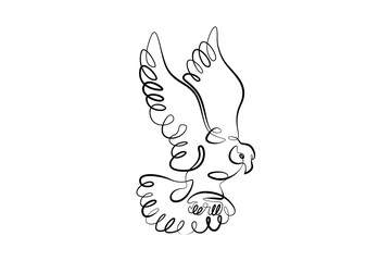 A bird flying in the air during the flight. Spread bird wings. One continuous drawing line  logo single hand drawn art doodle isolated minimal illustration. Thick bold line.