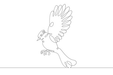 A bird flying in the air during the flight. Spread bird wings. One continuous drawing line  logo single hand drawn art doodle isolated minimal illustration.