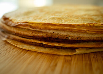 pancakes on a wooden board