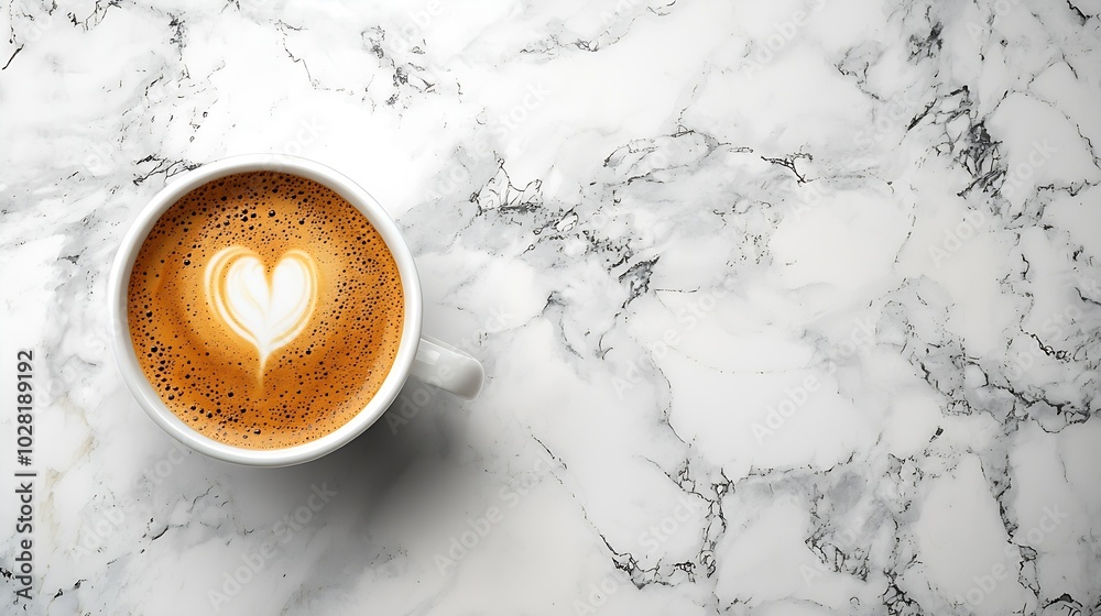 Aufkleber coffee espresso in white cup of marble table background top view copy space : generative ai