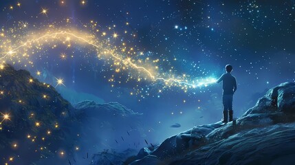 Obraz premium A starry magic trail like is being used on graphics for the movie, Generative AI illustrations.