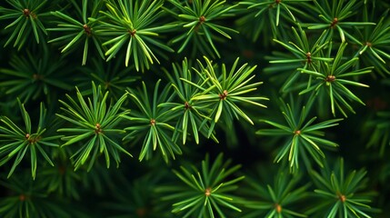 Lush Green Coniferous Tree Branches Close-Up