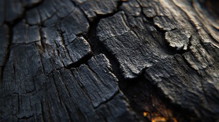 Close-up of Charred and Cracked Wood Texture