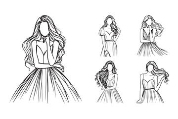 Artistic representation of elegant women captured in line art