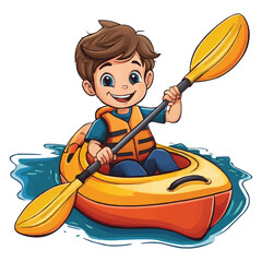 Cartoon boy kayaking
