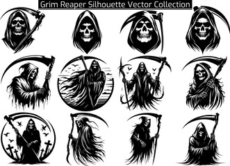 Set of Grim Reaper Silhouette Vector Illustration