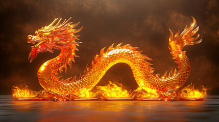 Fototapeta premium Golden Dragon with Flames.