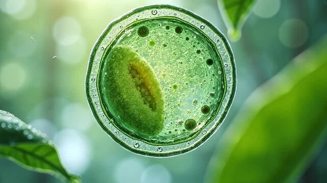 A plant cell with chloroplasts and a cell wall. Great for biology, environmental studies, and botanical illustrations.
