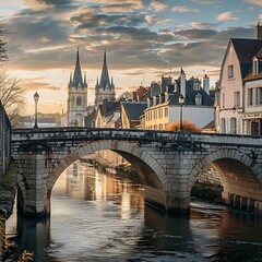 Obraz premium Sunset view of Pont Saint-Michel