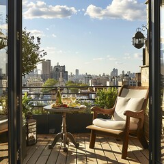 Balcony with flowers on the terrace of a residential building