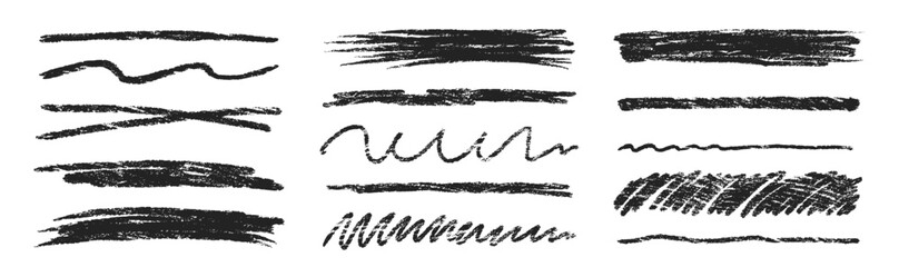 Obraz premium Set of chalk highlight and texture emphasis. Crayon scribbles and cross on a white background. Grunge vector illustration.