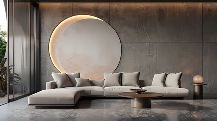 Angel view, show small table and sofa, wall,  Generative AI illustrations. 