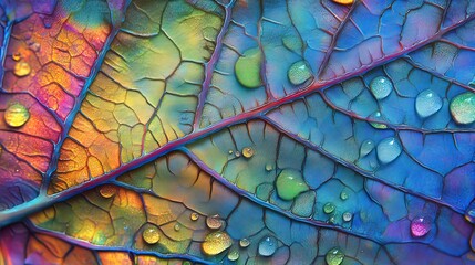 Close-up View of a Vibrant Leaf with Dewdrops