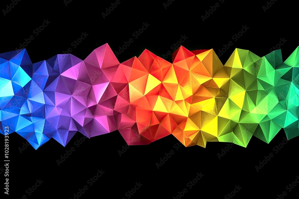 Wall mural colorful geometric pattern with a gradient of triangles on a black background.