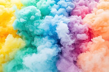 Fototapeta premium Colorful smoke cloud in vibrant hues of yellow, green, blue, pink, and purple.
