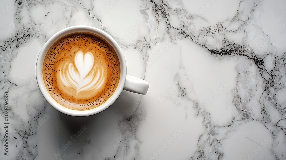 Poster coffee espresso in white cup of marble table background close up top view : generative ai