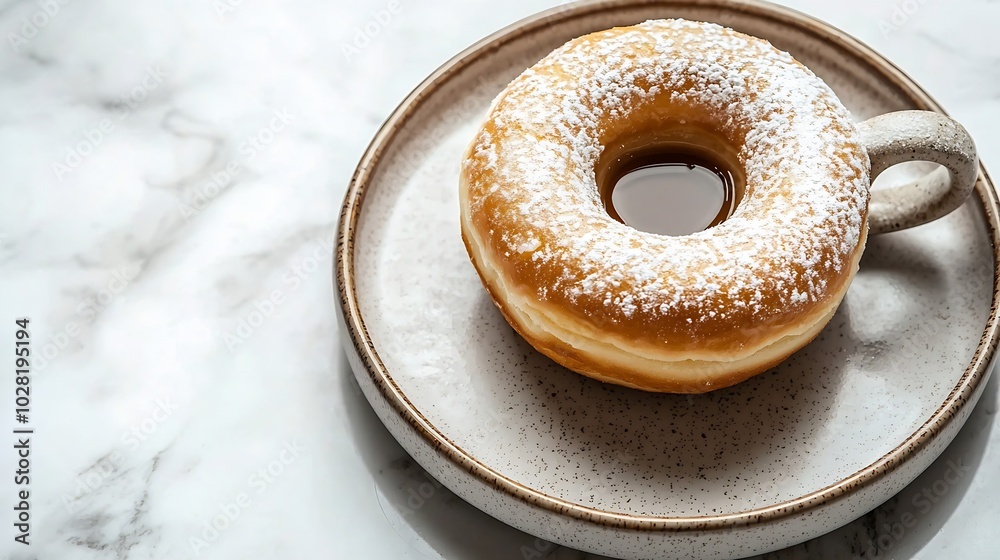 Aufkleber Coffee with donut on marble table background Top view : Generative AI