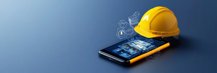 Mobile Construction Management: The Future of Building,  Construction workers using smartphones for project management, digital blueprints, and safety protocols, leading to streamlined efficiency.