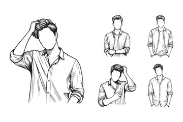 Line art featuring cool men in casual shirts