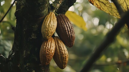 Cocoa Pods Hanging on a Tree Branch