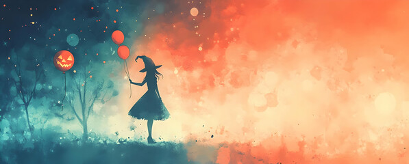 Witch with Halloween Balloons.