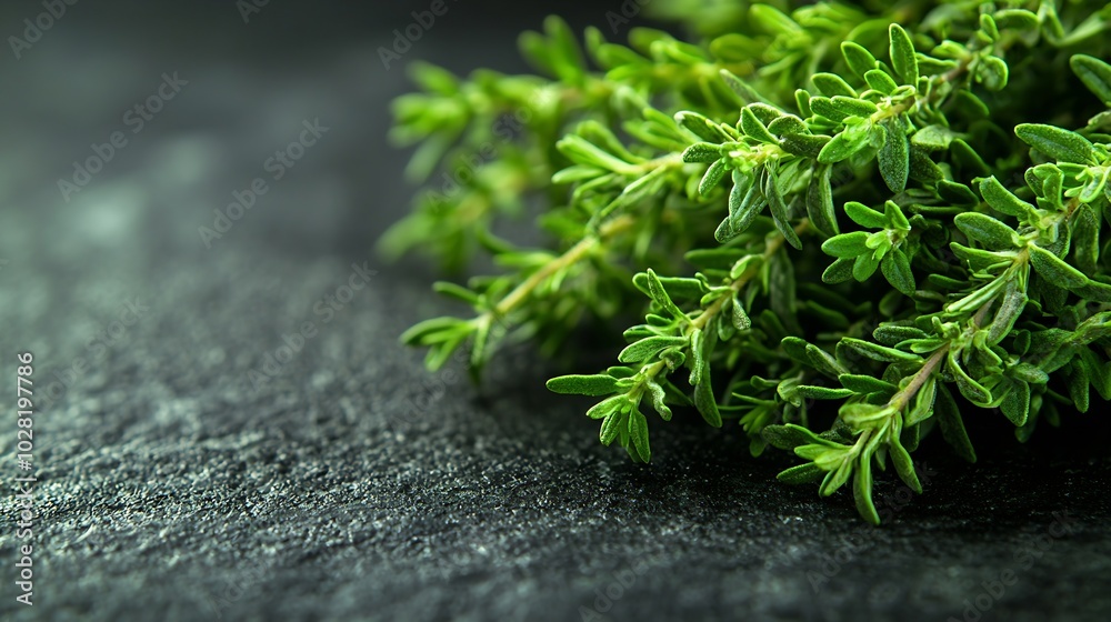 Poster fresh thyme bunch on slate background close up : generative ai