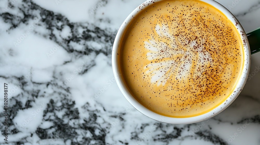 Poster cup of coffee with brazilian flag on marble table close up top view : generative ai
