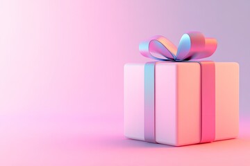 Obraz premium A beautifully wrapped gift box with a colorful ribbon against a soft gradient background, perfect for celebrations and special occasions.