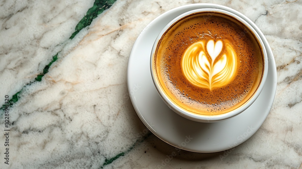 Poster cup of coffee with brazilian flag on marble table top view : generative ai
