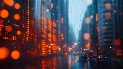 Fototapeta premium Rainy Cityscape Through a Window.