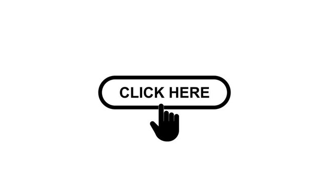 Hand Shape Mouse Pointing towards Click Here Web UI Button Animation Motion Graphics Video Footage with Alpha Channel