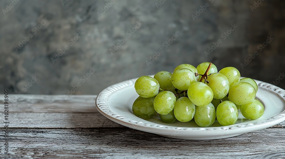 Poster green grape on a white plate grey wooden background top view copy space : generative ai