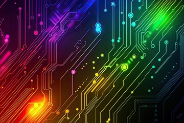 Obraz premium Colorful circuit board design on a dark background