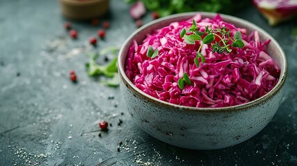 Red cabbage salad Coleslaw in a bowl Grey background : Generative AI
