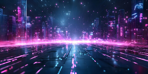 Obraz premium Futuristic Cityscape with Neon Lights.