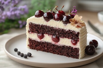 A slice of cake with cherries on top