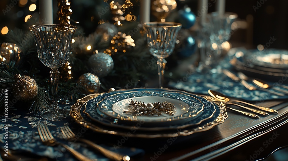 Aufkleber christmas and new year holiday table setting celebration place setting for dinner decorations copy s