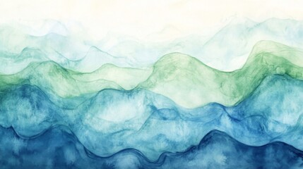 Fototapeta premium Abstract Watercolor Painting of Blue and Green Mountains