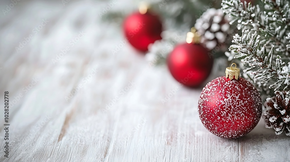 Poster christmas and new year background snowflake christmas tree and ball on a white wooden background cop