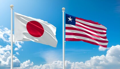 日本の国旗とリベリアの国旗(Japan flag & Liberia flag.)
