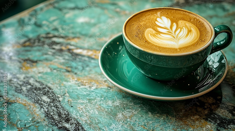Poster cup of coffee with brazilian flag on marble table close up top view : generative ai