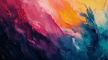 Abstract Painting with Swirling Pink, Yellow, and Blue Hues