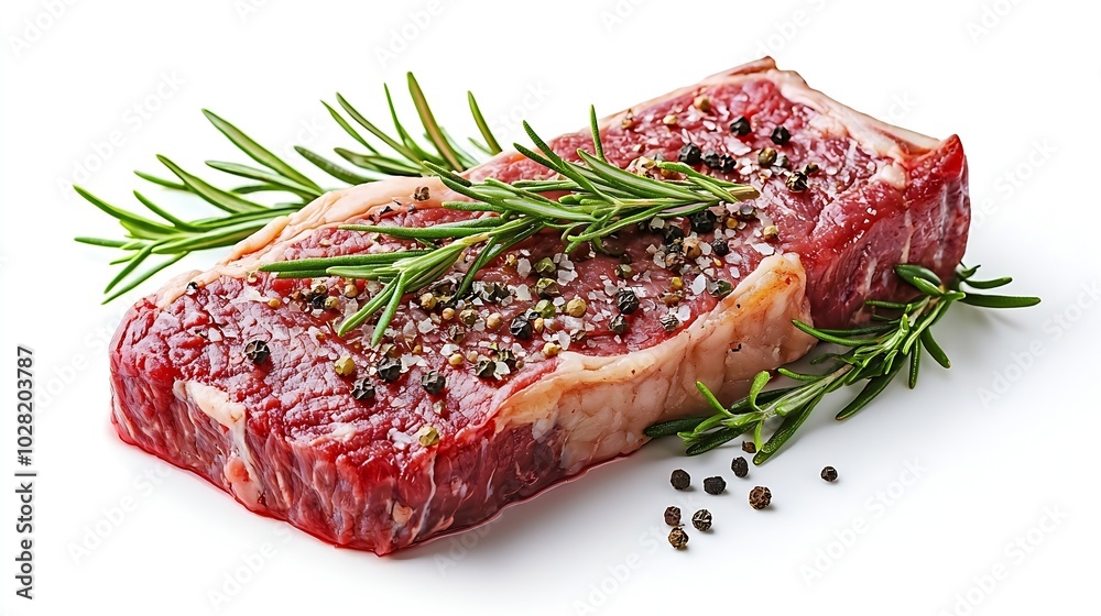 Poster fresh raw beef steak isolated on white top view : generative ai