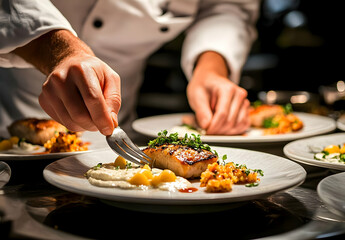 Chef plating gourmet meal.